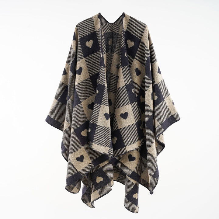 Damen Capeponcho aus Jacquardstrick mit Herz-Allover und offener Front Echo Archiv