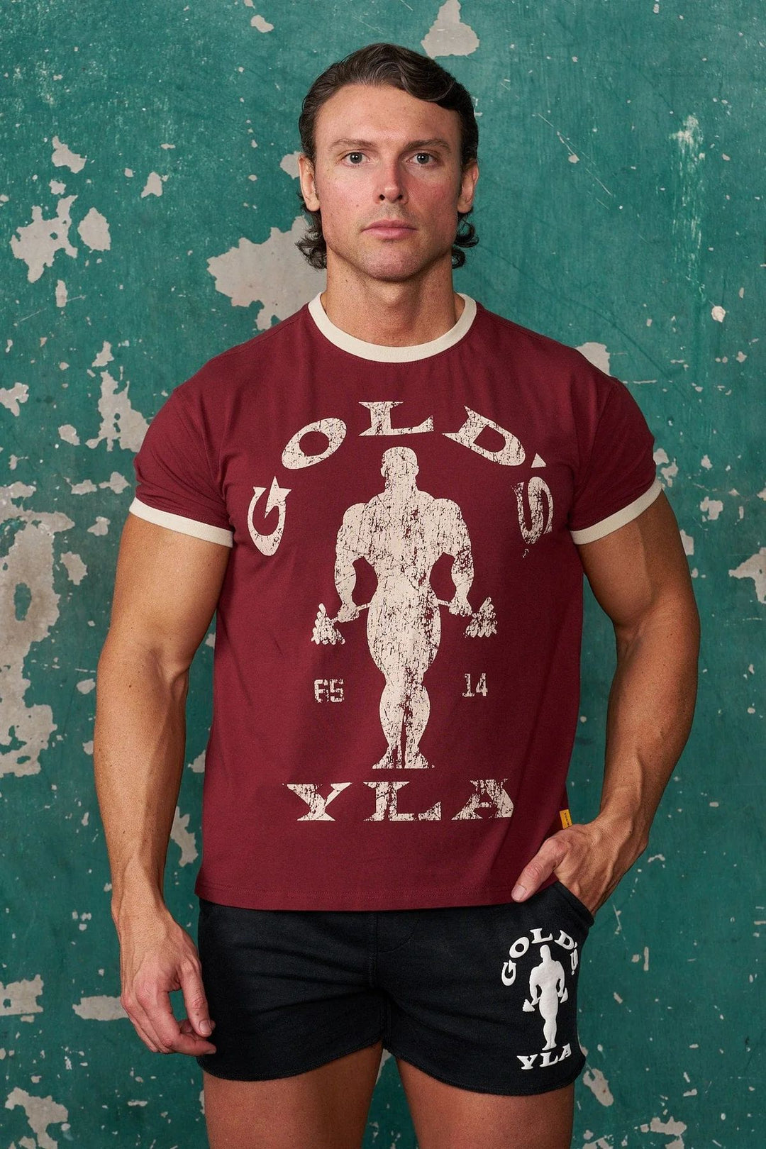 Herren nan Vintage Trainingsshirt mit Rundhalsausschnitt Kontrastbündchen und Retro-Bodybuilding-Druck Echo Archiv