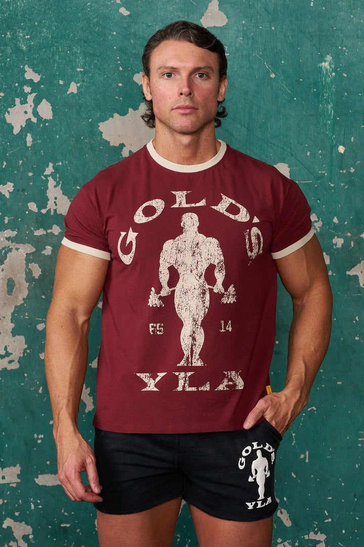 Herren nan Vintage Trainingsshirt mit Rundhalsausschnitt Kontrastbündchen und Retro-Bodybuilding-Druck Echo Archiv