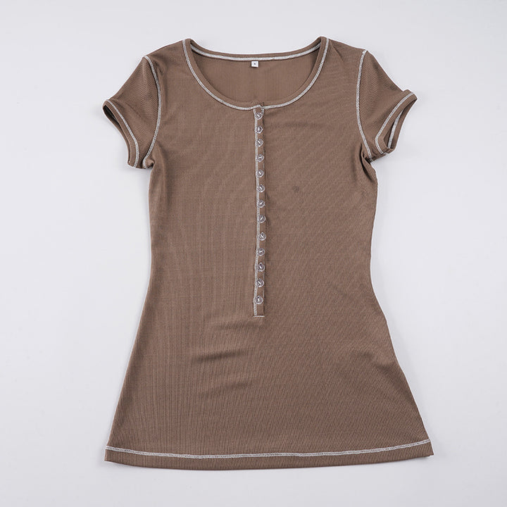 Damen figurbetontes Kurzarmshirt mit Knopfdetails Echo Archiv
