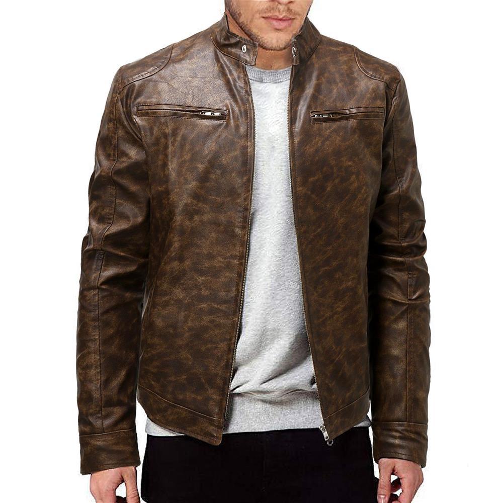Herren Lederjacke im Vintage‑Look mit Stehkragen und Reißverschluss-Details Echo Archiv