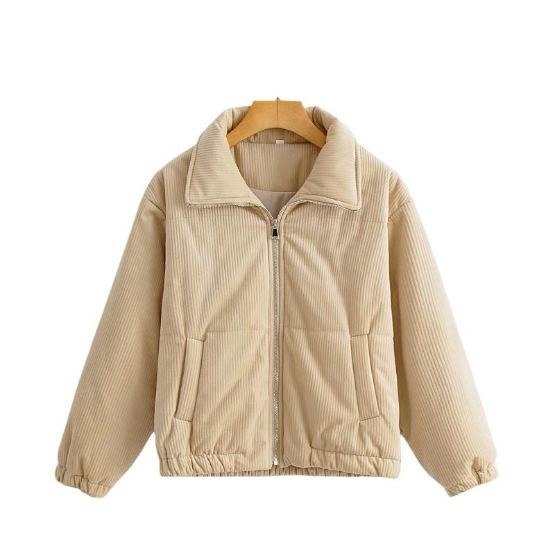 Damen Gepolsterte Cord-Steppjacke mit Stehkragen und elastischem Saum Echo Archiv