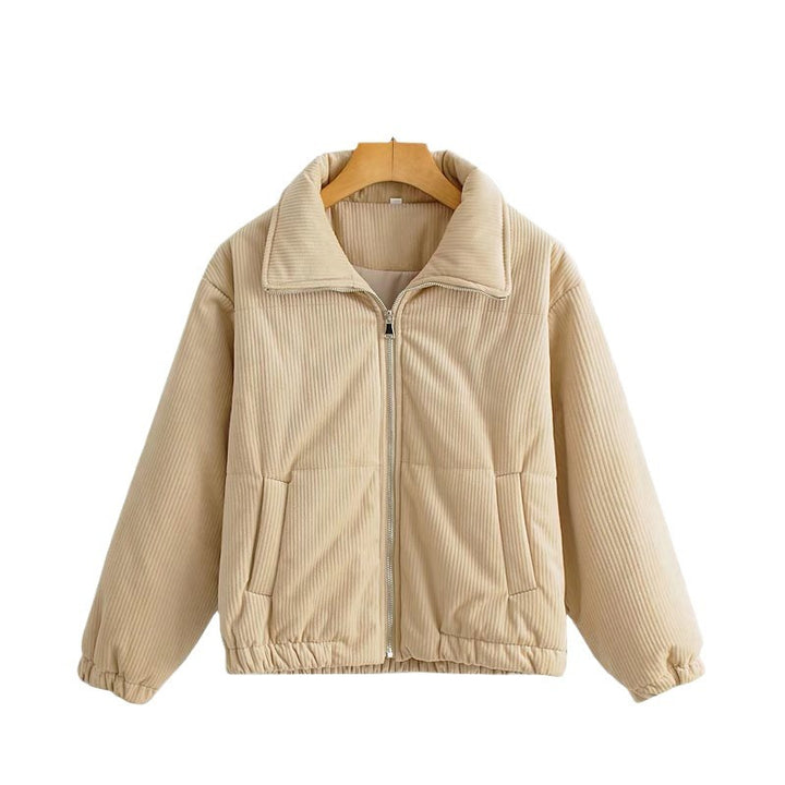 Damen Gepolsterte Cord-Steppjacke mit Stehkragen und elastischem Saum Echo Archiv