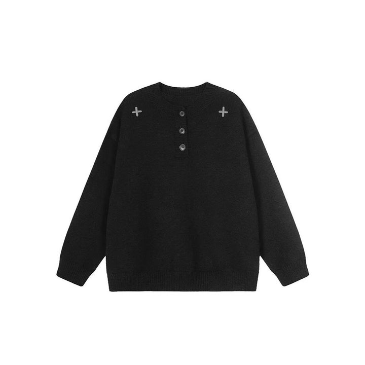 Damen Modischer Oversized Pullover mit Knopfleiste Echoarchiv