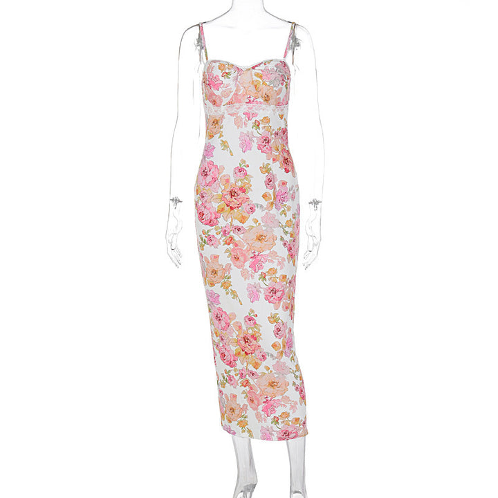 Damen Blütenmaxikleid mit verstellbaren Trägern und figurbetontem Schnitt Echo Archiv