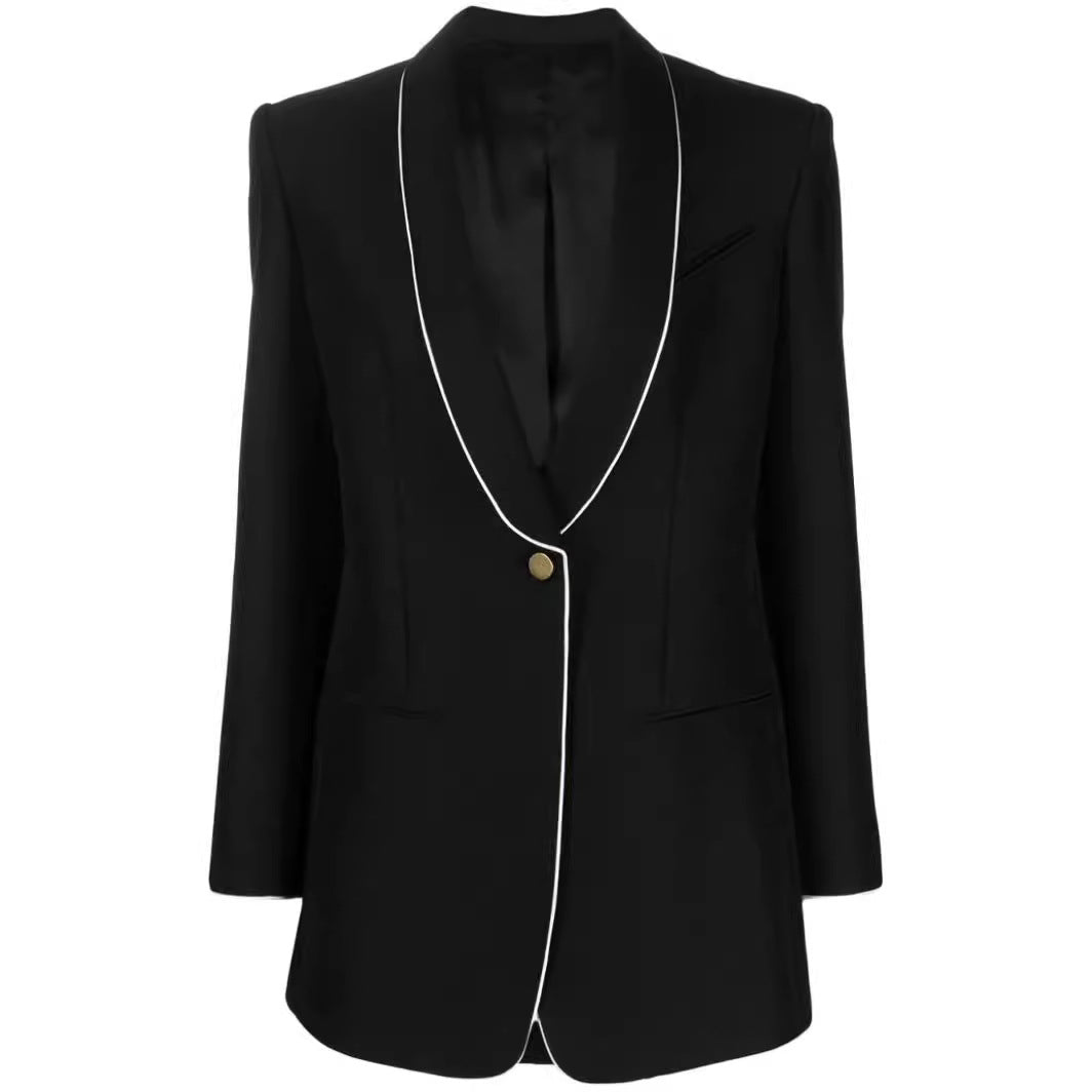 Damen Oversize-Blazer im Smokingstil mit kontrastierender Paspelierung und Ein-Knopf-Front Echoarchiv