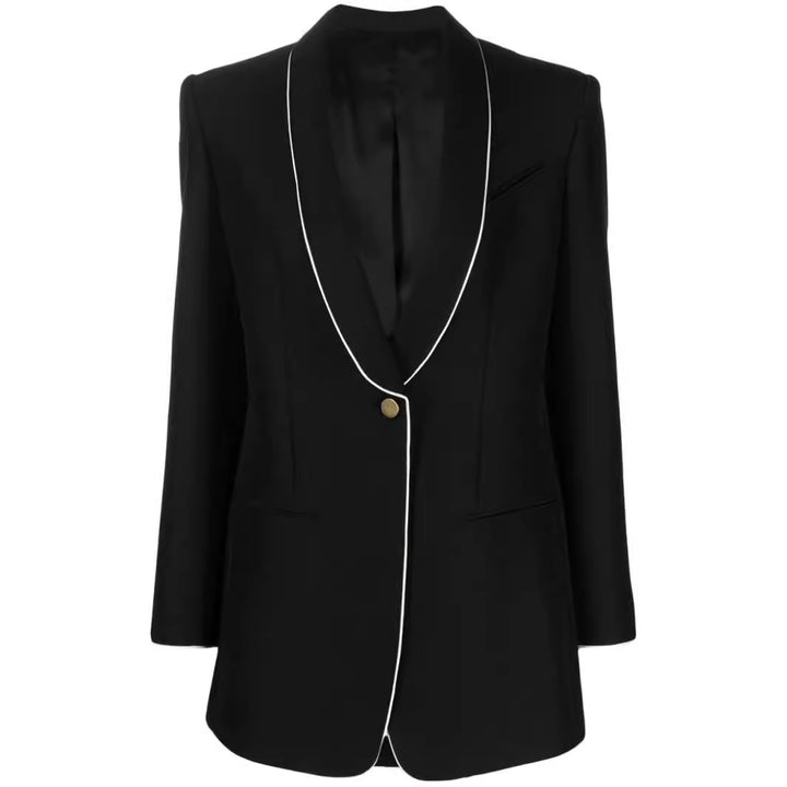 Damen Oversize-Blazer im Smokingstil mit kontrastierender Paspelierung und Ein-Knopf-Front Echoarchiv