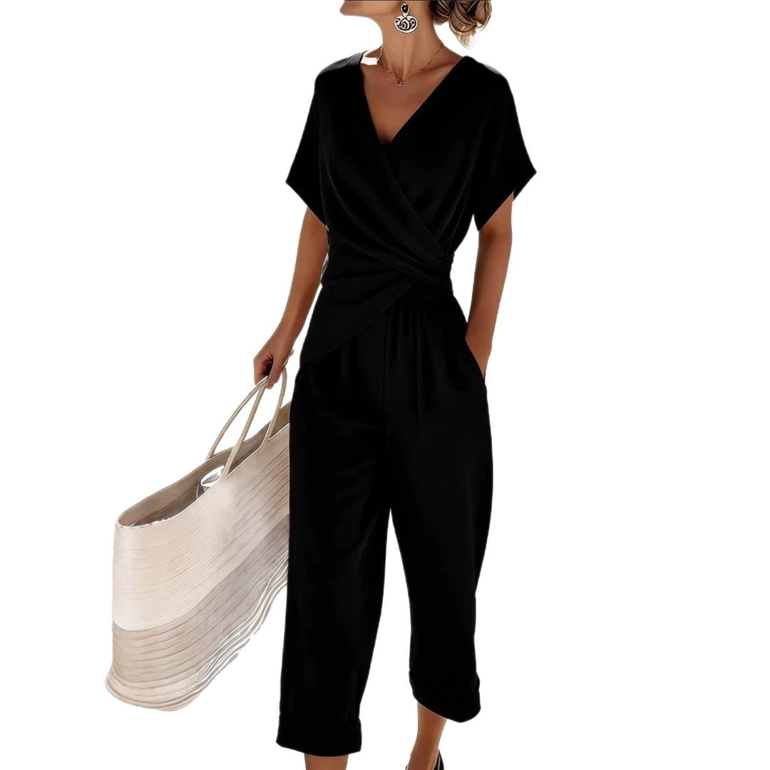 Damen Eleganter Jumpsuit mit Wickeloptik und breiten Beinen Echo Archiv