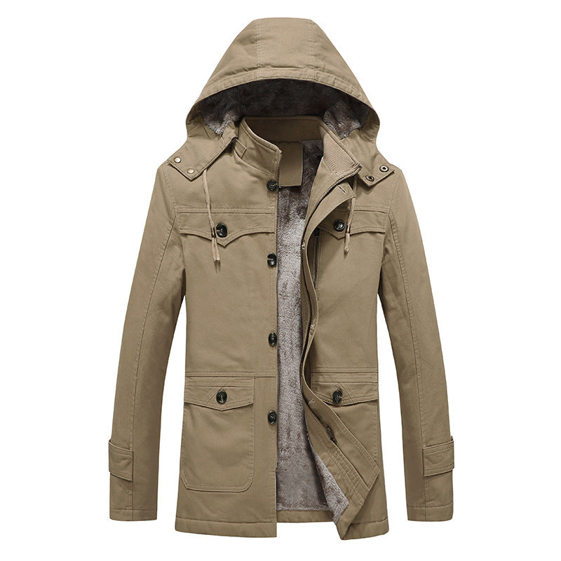Herren wattierter Canvas-Parka mit fester Kapuze, kuscheligem Teddy-Innenfutter und Mehrfach-Taschen Echoarchiv