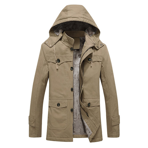 Herren wattierter Canvas-Parka mit fester Kapuze, kuscheligem Teddy-Innenfutter und Mehrfach-Taschen Echoarchiv