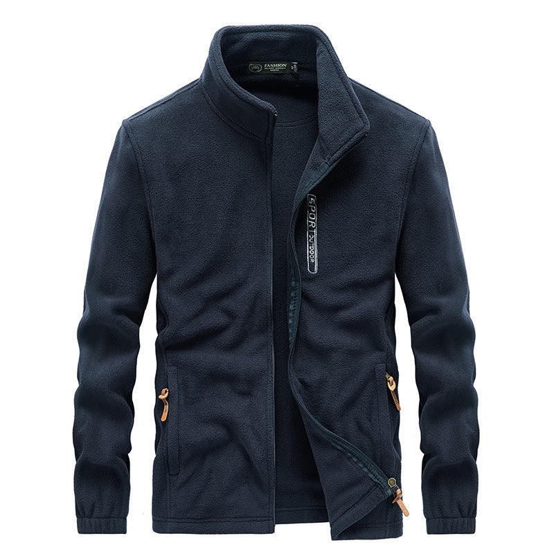 Herren Microfleece-Outdoorjacke mit Stehkragen, Reißverschluss und zipptaschen – Taviero