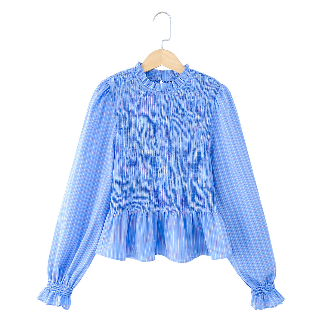 Damen 10+ leichtes Smock‑Blusenshirt mit Rüschenkragen, Ballonärmeln und Schößchen Echo Archiv