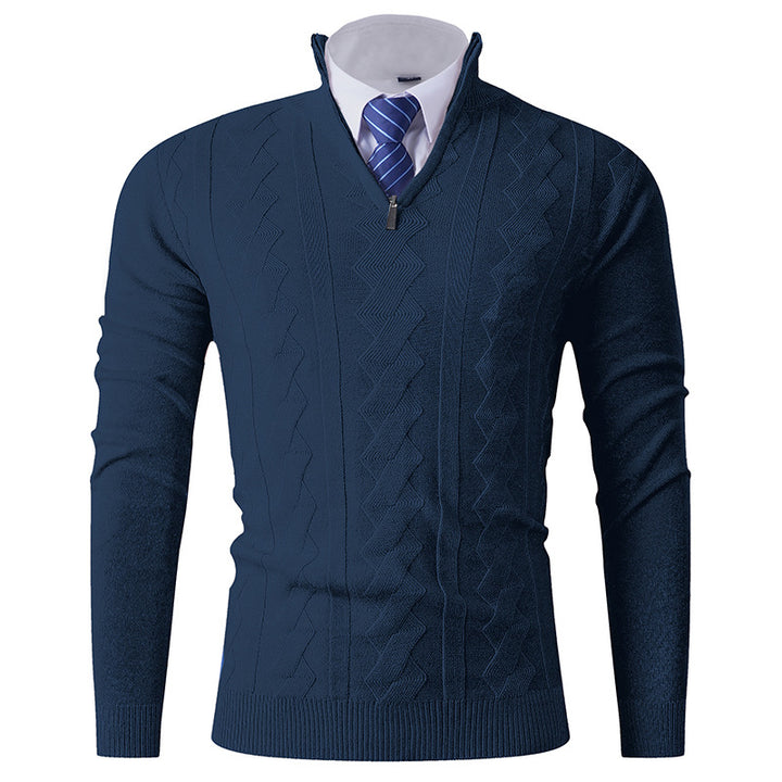 Herren eleganter Stehkragenpullover mit strukturiertem Zipper Echoarchiv