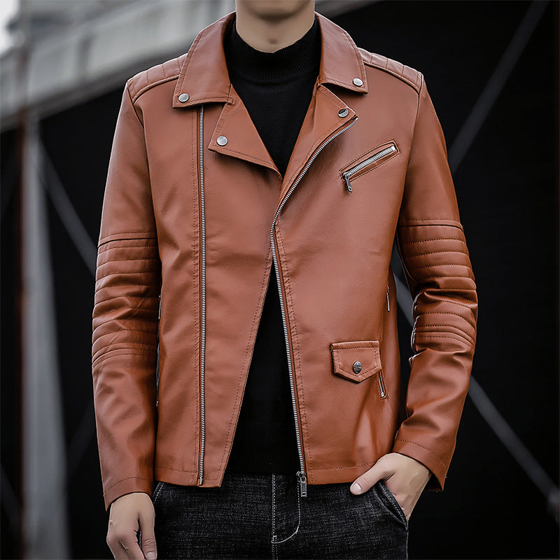 Herren Biker‑Lederjacke im Slim‑Fit mit gesteppter Ärmelpartie – Valtoré