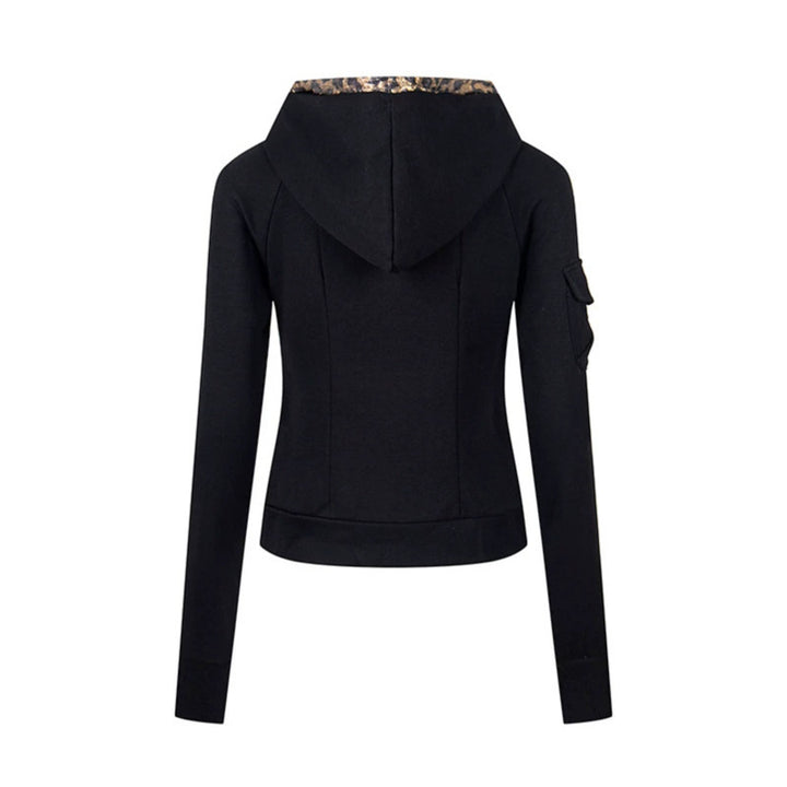 Damen Lagenlook-Zip-Hoodie mit metallischem Leoparden-Innenfutter und schmaler Silhouette Echoarchiv