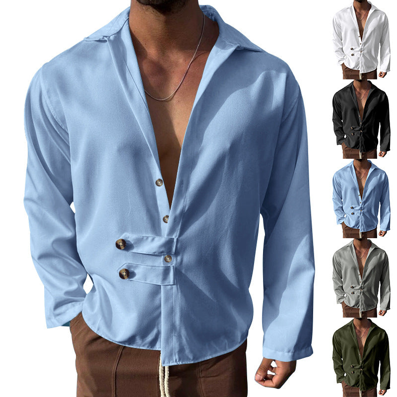 Herren Elegantes Hemd mit innovativem Knopfdesign und tiefem V-Ausschnitt Echoarchiv