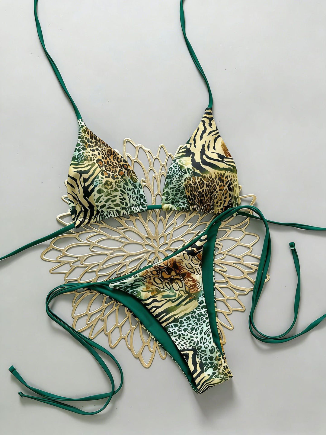 Damen Triangel Bikini mit animalischem Muster und verstellbaren Bändern Echo Archiv
