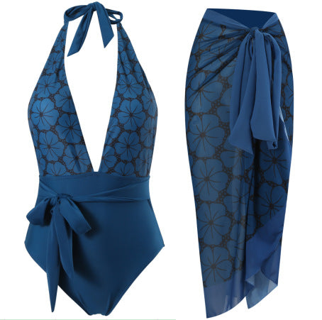 Damen eleganter Einteiler Badeanzug mit floralem Wickelrock Echo Archiv