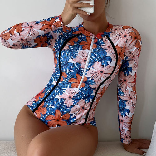 Damen Langärmliger Schwimmanzug mit floralem Muster Echo Archiv