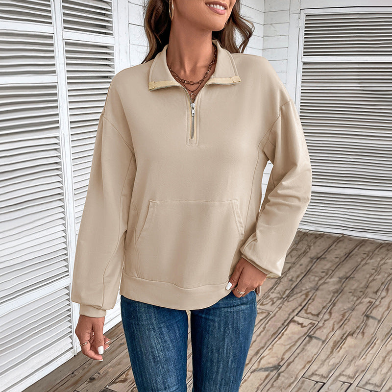 Damen Leichtes Halbzip-Sweatshirt im Relaxed-Fit mit Kängurutasche und Stehkragen Echoarchiv