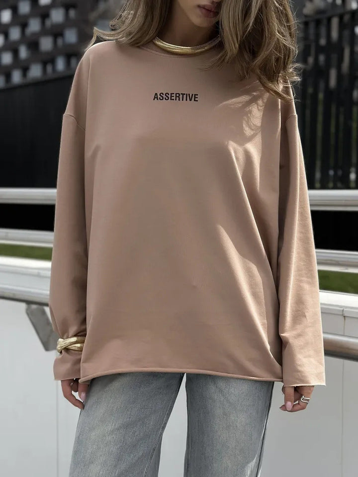 Damen Oversized Longsleeve-Sweatshirt mit Statement-Print und Rundhalsausschnitt – Avérine