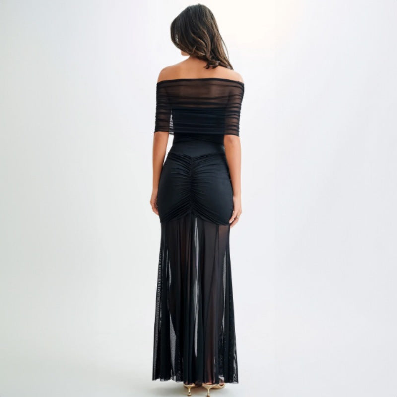 Damen Elegantes Maxi-Kleid mit schulterfreiem Design und Raffungen Echo Archiv
