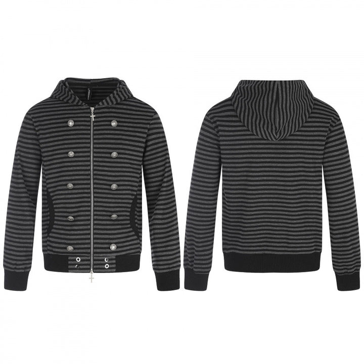 Unisex Gestreifte Kapuzen‑Zipjacke im doppelreihigen Look mit Metallknöpfen Echo Archiv
