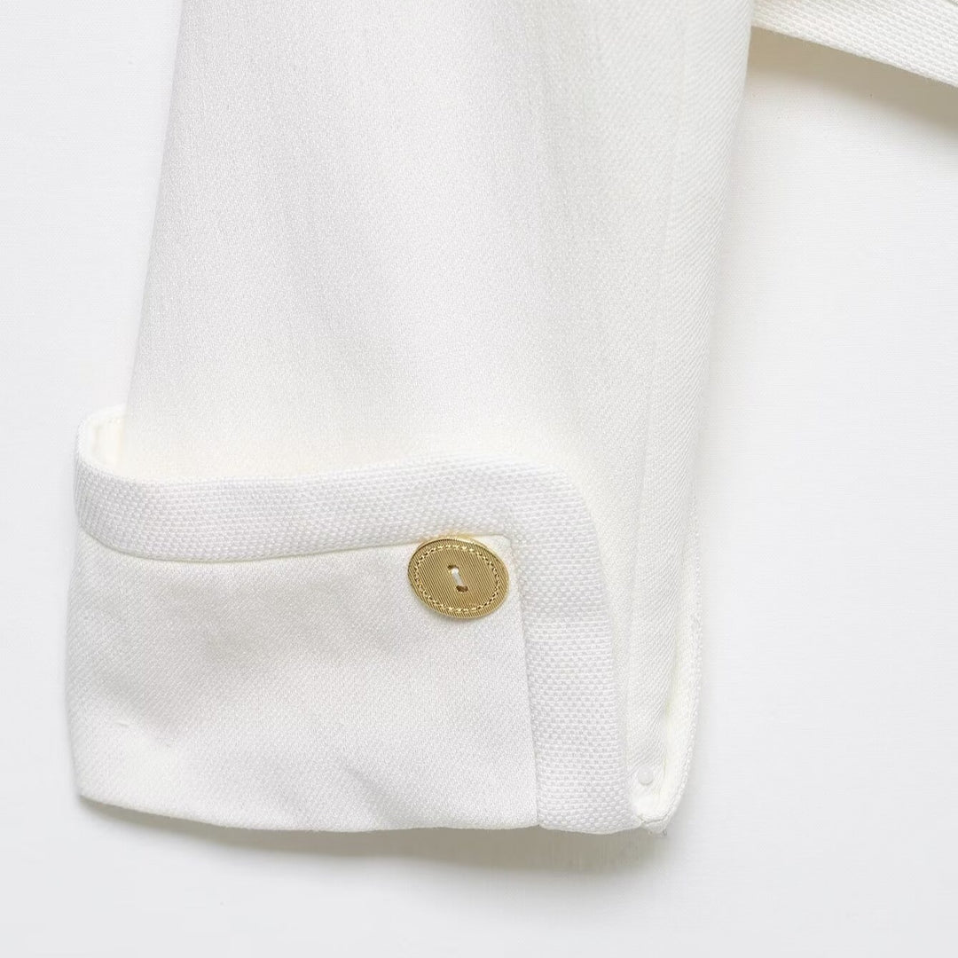 Damen Cropped-Blazer mit hohem Stehkragen, doppelreihiger Knopfleiste und Ziermanschetten Echo Archiv