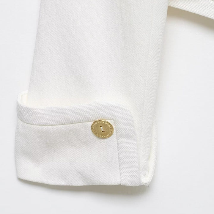 Damen Cropped-Blazer mit hohem Stehkragen, doppelreihiger Knopfleiste und Ziermanschetten Echo Archiv
