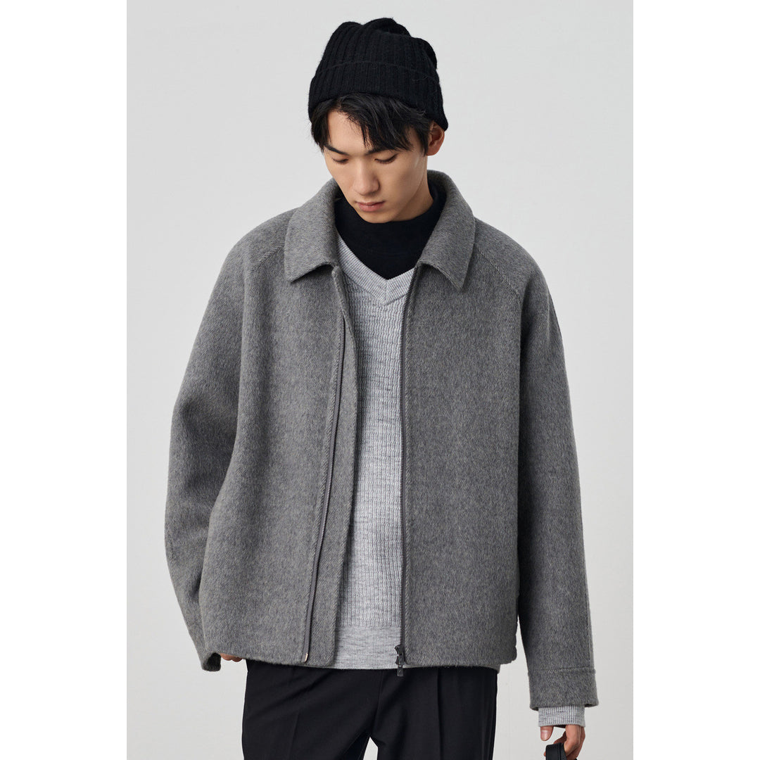 Herren Boxy‑Wollblouson mit verdecktem Zwei‑Wege‑Reißverschluss und Hemdkragen Echoarchiv