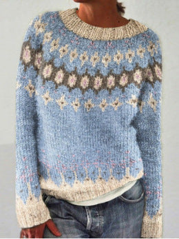 Damen nan Norwegerpullover aus Wollmix mit Rundhalsausschnitt und traditionellem Fair-Isle-Yoke Echo Archiv