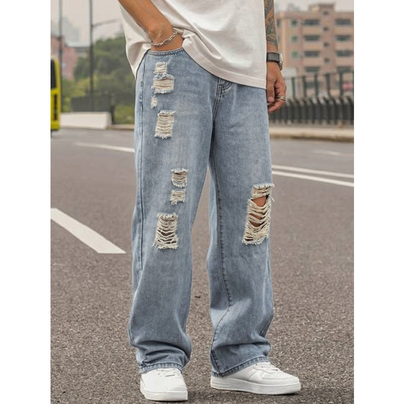 Herren Lässige Weit geschnittene Ripped Jeans Echoarchiv