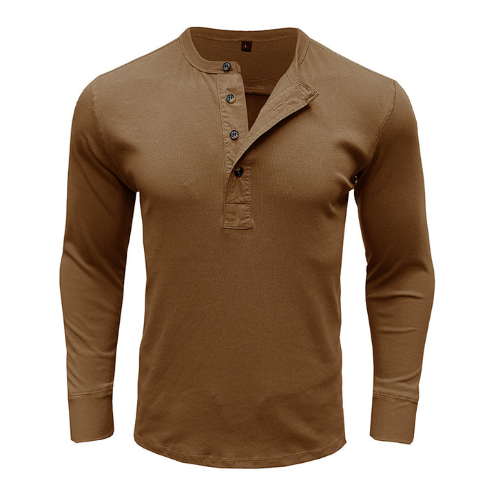 Herren Langarm-Henley-Shirt mit modischem Knopfdesign und strukturierter Oberfläche Echoarchiv