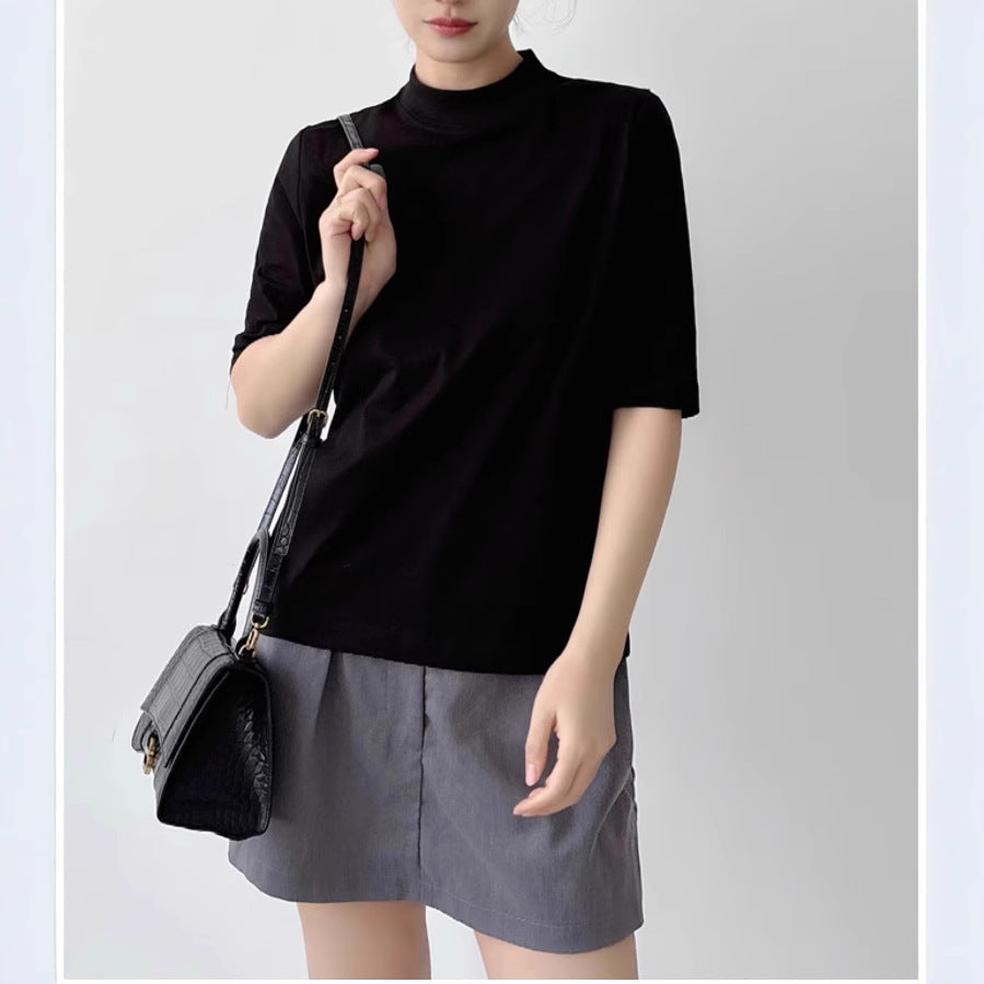 Damen Kurzarm-Top mit Stehkragen und leichter Boxy-Silhouette Echo Archiv