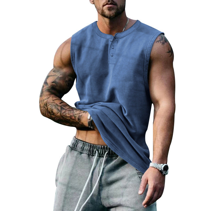Herren ärmelloses Henley-Tanktop aus weichem Baumwollmix mit Knopfleiste Echoarchiv