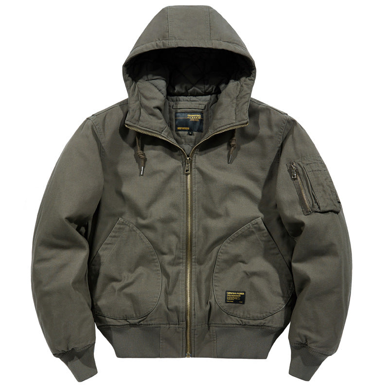 Herren  isolierte Kapuzen-Canvas-Arbeitsjacke Bomber mit geschwungenen Handtaschen und verstärktem Ärmel-Reißverschlussfach Echo Archiv