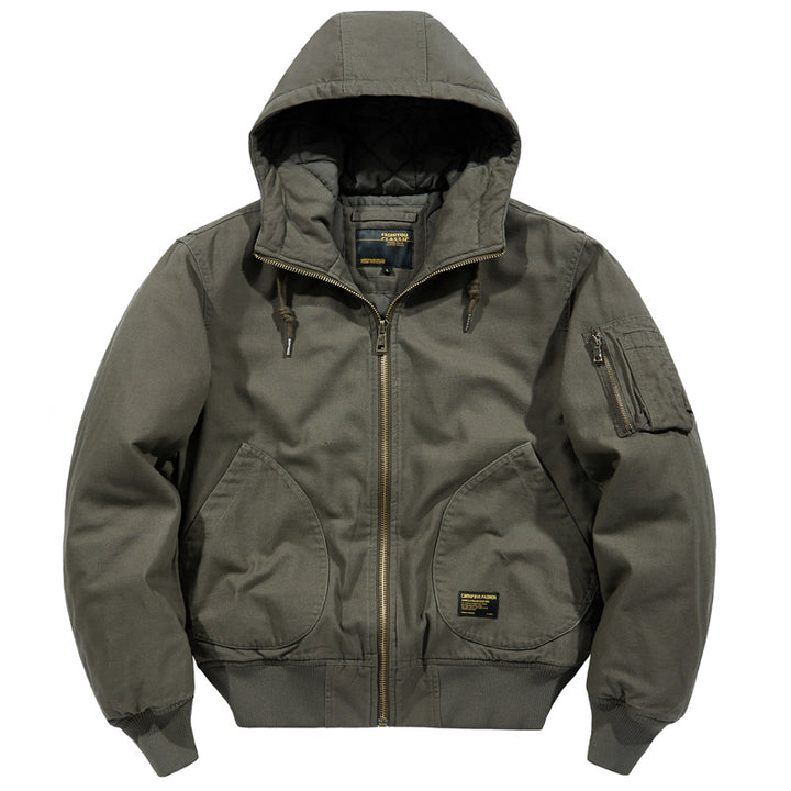 Herren  isolierte Kapuzen-Canvas-Arbeitsjacke Bomber mit geschwungenen Handtaschen und verstärktem Ärmel-Reißverschlussfach Echo Archiv