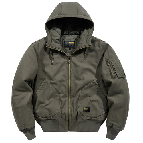 Herren  isolierte Kapuzen-Canvas-Arbeitsjacke Bomber mit geschwungenen Handtaschen und verstärktem Ärmel-Reißverschlussfach Echo Archiv