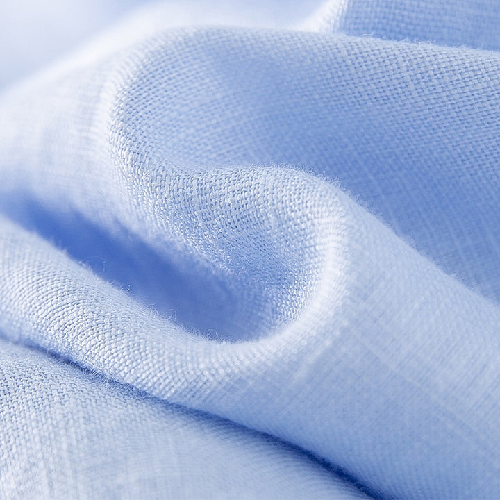 Damen Locker fallende Leinenmix-Bluse mit Hemdkragen und Manschetten Echoarchiv