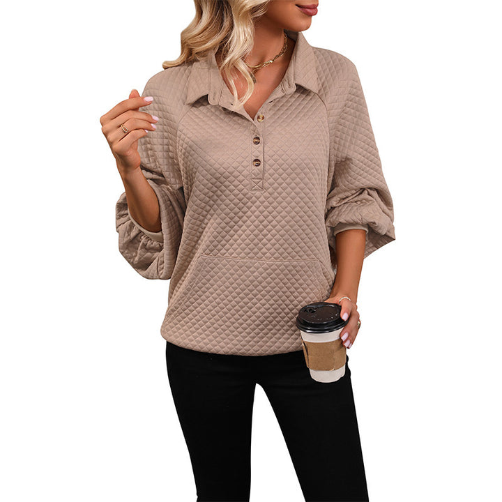 Damen Modischer Stehkragen Pullover mit Knöpfen Echo Archiv