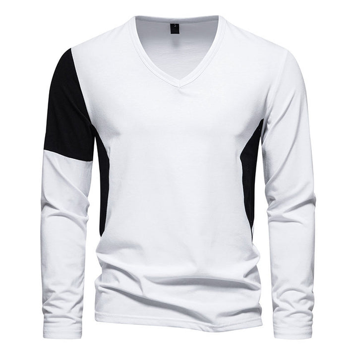 Herren Langarmshirt mit modernem V-Ausschnitt und kontrastierenden Ärmel-Paneelen Echoarchiv