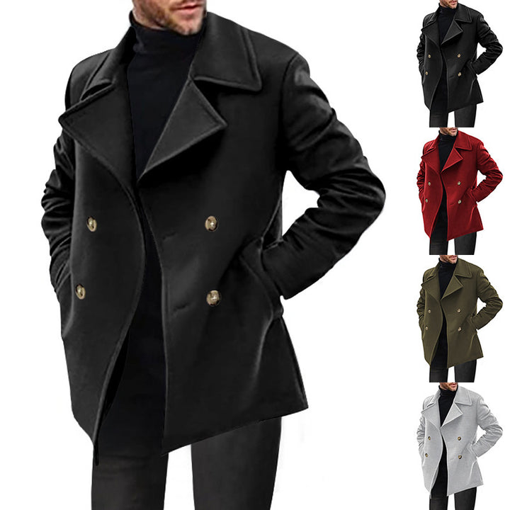 Herren Zweireihiger taillierter Peacoat mit breitem Revers und Eingrifftaschen Echoarchiv