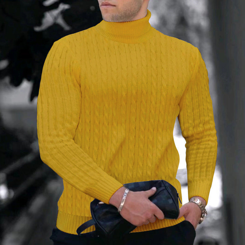 Herren eleganter Rollkragenpullover mit exquisiter Zopfmusterstruktur Echoarchiv