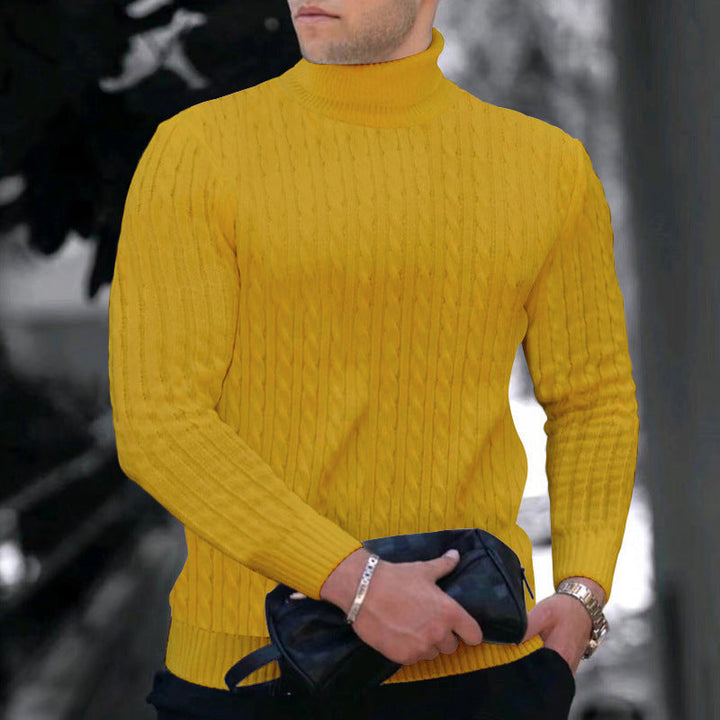 Herren eleganter Rollkragenpullover mit exquisiter Zopfmusterstruktur Echoarchiv