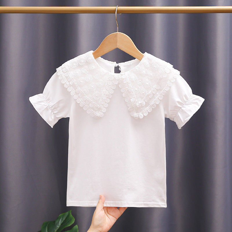 Mädchen Bluse mit romantischem Spitzenkragen und Rüschendetails Echo Archiv