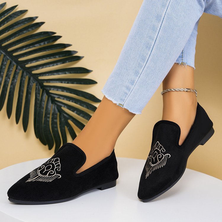 Damen Bestickte Velours-Loafer mit spitzer Zehenpartie und rutschfester Gummisohle – Lioré