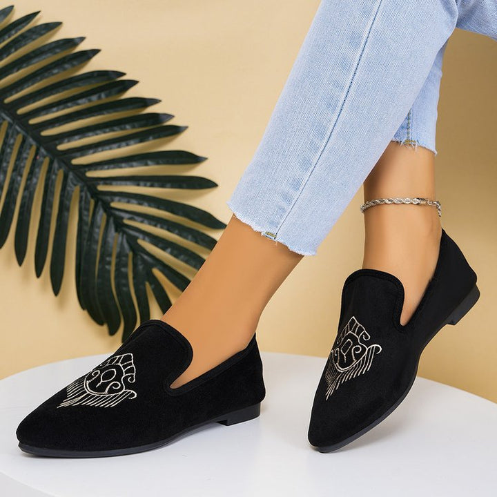 Damen Bestickte Velours-Loafer mit spitzer Zehenpartie und rutschfester Gummisohle – Lioré