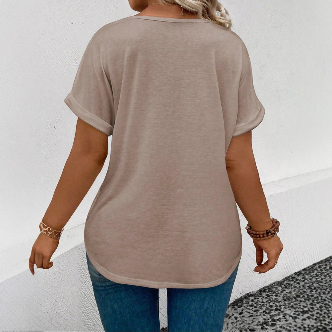 Damen lässiges V-Ausschnitt T-Shirt mit Herz-Zierdruck Echo Archiv
