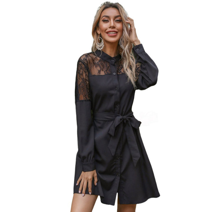 Damen Elegantes Hemdkleid mit Spitzenärmeln Echo Archiv
