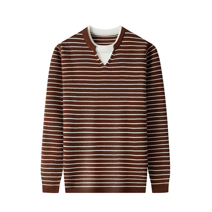 Herren modischer V-Ausschnitt Pullover mit feinem Streifenmuster Echoarchiv